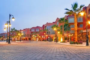 Hurghada-Egypt-Beautiful-architecture-of-Hurghada-Marina-at-dusk